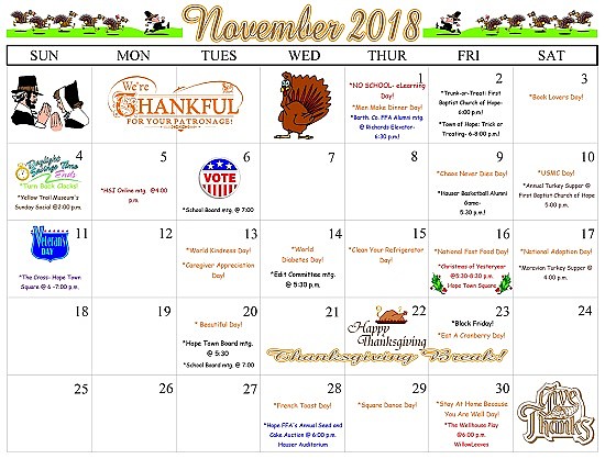 November 2018 calendar