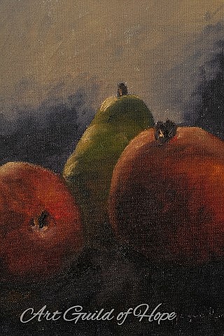 Joyce Dempsey -- Pears And Pomegranate. Painting courtesy of Art Guild of Hope.