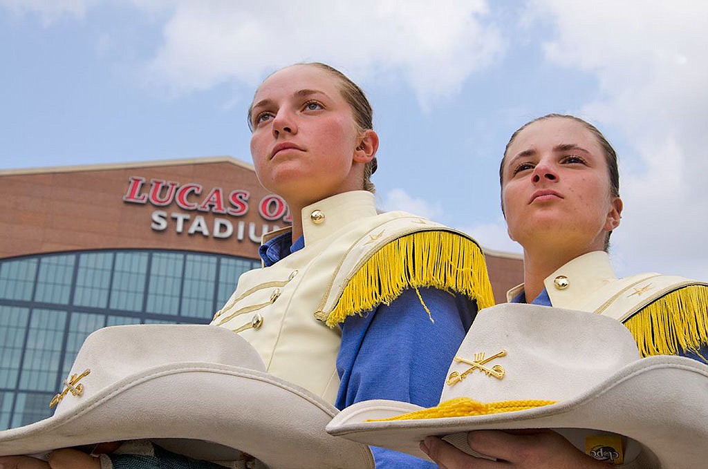 The Troopers line up, behind Lucas Stadium, as they ready fro their finals performance.