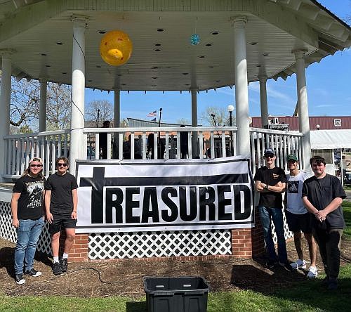 The band Treasured was one of three acts taking the bandstand stage during Total Eclipse of the Hope on the Hope Town Square April 8, 2024. Photo credit: Main Street of Hope.