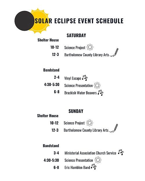 Schedule of activities for Total Eclipse of the Hope on the Hope Town Square April 8, 2024. Photo credit: Main Street of Hope.