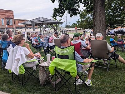 Crowds gather on the Town Square during the return of Hope's Old-Fashioned Independence Day celebration, hosted by the Yellow Trail Museum, on Friday, June 28, 2024, in downtown Hope, Ind. Photo credit: Susan Thayer-Fye.