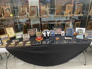 Display case at Hauser Jr.-Sr. High School to honor Coach Jeff Case, September 2024. Photo credit: David Webster.
