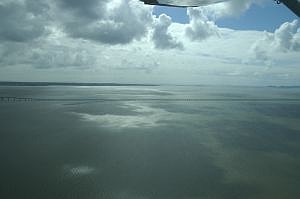 The Pacific Ocean as seen by the Flight of Discovery from the mouth of the Columbia River. June 13, 2004. Photo credit: Mike Harding.
