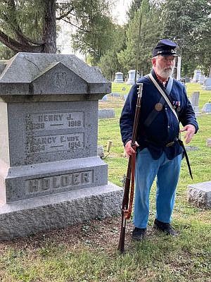Pete Dieterlen portrays Henry Justice Holder during a recent presentation of Talking Tombstones presented by the Bartholomew County Historical Society and the Yellow Trial Museum on September 19, 2025 at the Hope Moravian Cemetery in Hope, Ind. Photo credit: Hope Moravian Church.