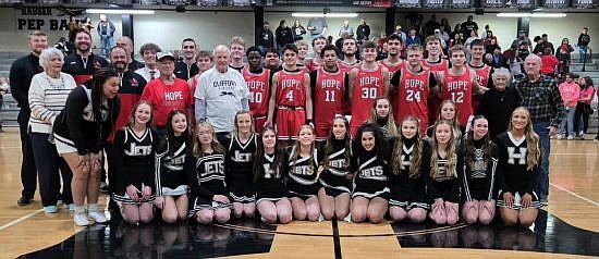 Current and former players were among those posing for pictures with family and fans at the Throwback game Saturday, February 14 at Hauser Jr.-Sr. High School in Hope, Ind. Photo credit: Kyle Shipp
