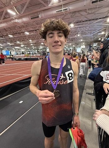 Hauser Senior Nolan Dailey set a new record at Saturday's track meet at the Indiana State Fairgrounds. March 28, 2026. Photo credit: K.Shipp, submitted.