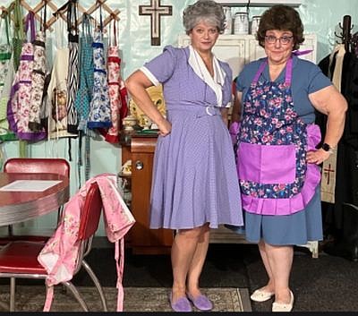 From left, Vivan (Christell Tallent) and Karin (Angie Cunningham) return in "The Church Basement Ladies: A Mighty Fortress is Our Basement" opening at 7 p.m. Friday, August 15, 2026 at WILLow LeaVes of Hope in downtown Hope, Ind.
Photo credit: Submitted by Naomi Fleetwood-Pyle.